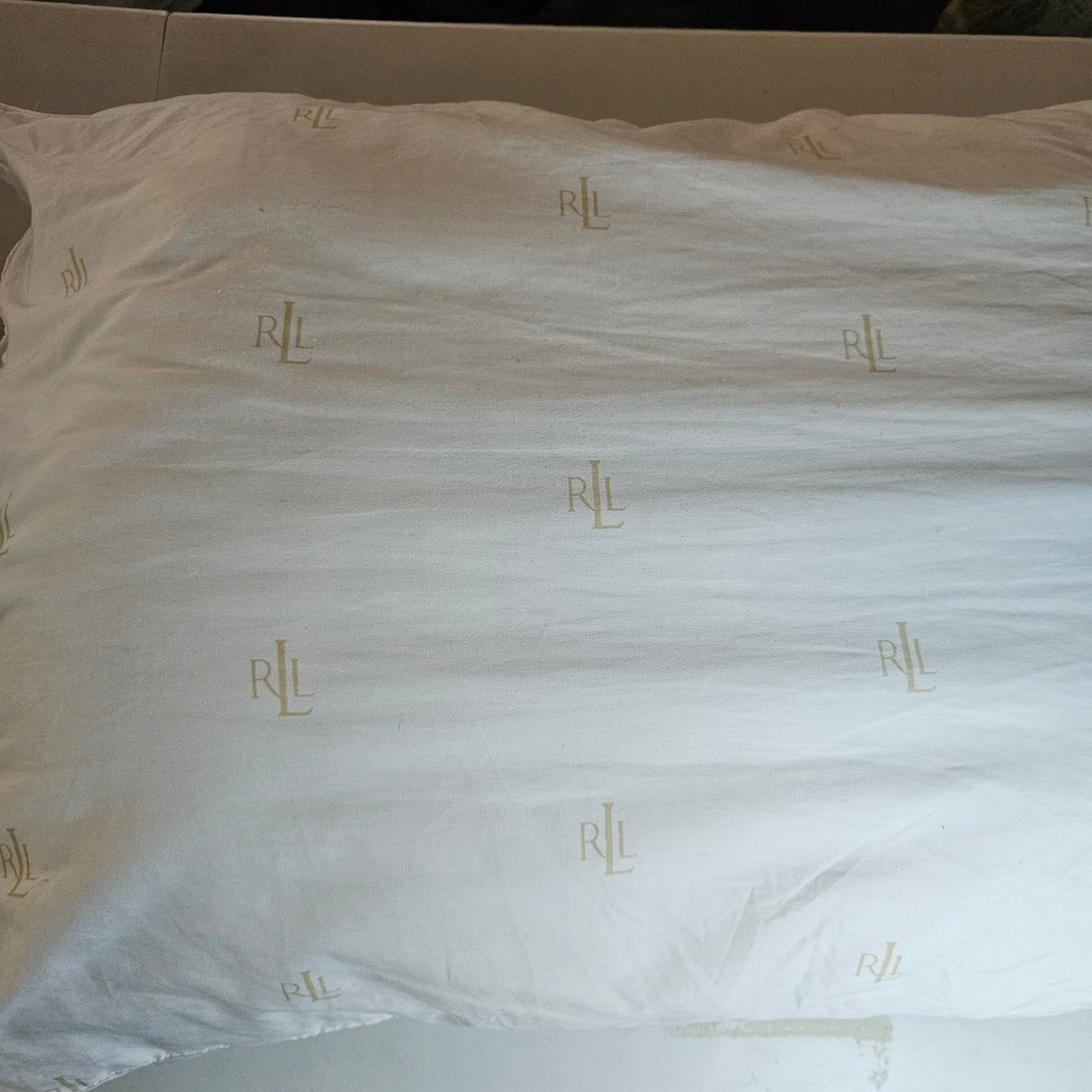 Ralph Lauren Home White Tan RLL Monogram Logo Standard Bed Pillow Polyester Fill